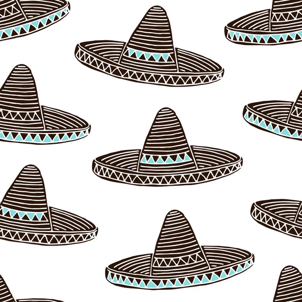 Sombrero mexicano padrão sem costura — Vetor de Stock