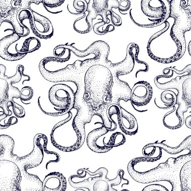 Ahtapot vektör seamless modeli el çekilmiş .
