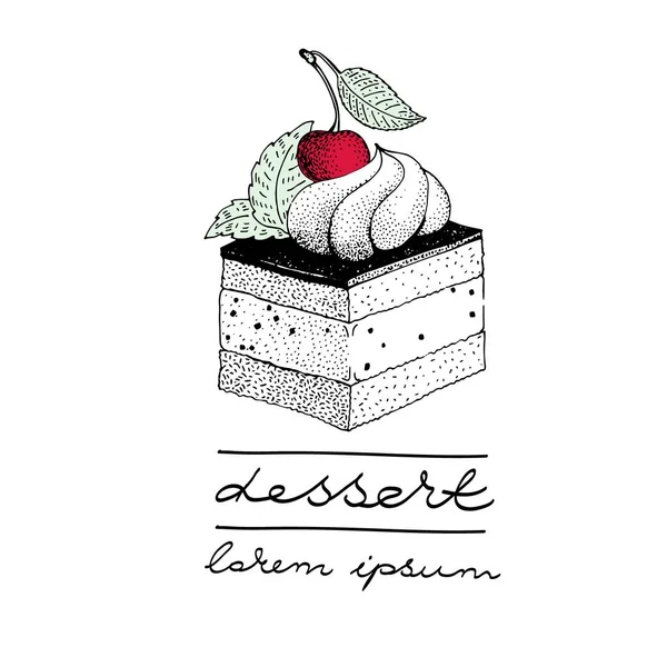Modelo de logotipo do vetor com um pedaço de bolo com uma baga. Pode ser usado para padaria, pastelaria, cafés, confeitarias, cafés, lojas e produtos — Vetor de Stock