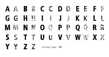 Vektör latin alfabesi. Lattin grange yazı tipi. Modern Baskı harfleri damga doku ile.