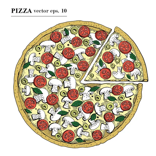 Illustrazione vettoriale disegnata a mano della pizza italiana. Può essere utilizzato per pizzeria, caffè, ristorante . — Vettoriale Stock