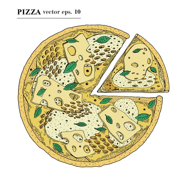 Italiensk Pizza med ost hand dras vektorillustration. Kan användas för pizzeria, café, restaurang. — Stock vektor