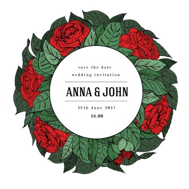 Düğün davetiyesi, teşekkür kartı, tarihi bildirimi kartı, el ilanı, afiş şablonu kaydedin. Vintage çiçek illüstrasyon vektör el çekilmiş