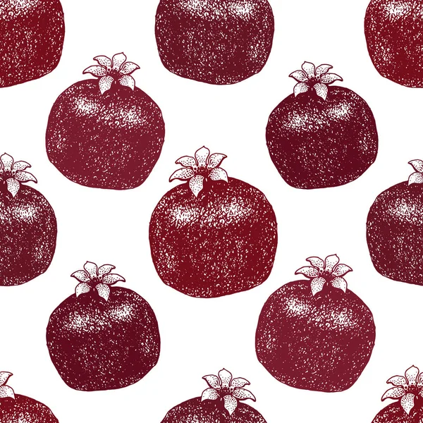 ザクロ果実ビンテージ ベクトルのシームレスなパターン。植物の果実。刻まれたザクロ。ベクトル図 — ストックベクタ