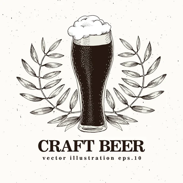 Craft-Beer-Banner oder Logo-Vorlage. Vektorillustration im Retro-Stil. handgezeichnete Bier-Logo-Vorlage. Jahrgang. kann für Restaurants, Bars, Kneipen, Brauereien verwendet werden. — Stockvektor