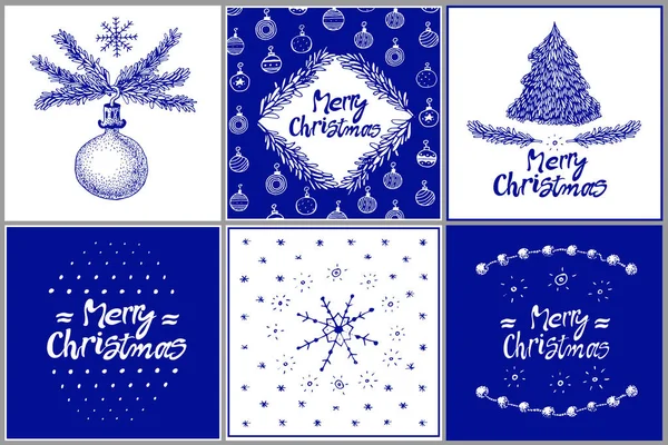 Plantilla de diseño de tarjeta de felicitación vectorial Navidad. Ilustraciones hechas a mano. Feliz Navidad juego de tarjetas de felicitación con ilustraciones de Navidad . — Vector de stock