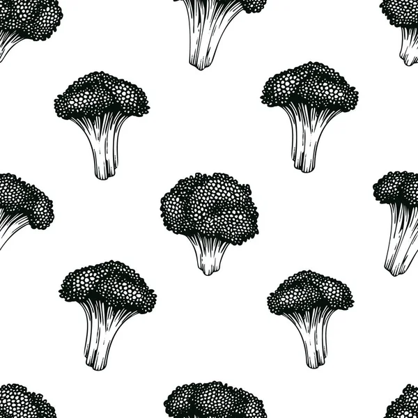 Brokkoli kézzel rajzolt vektoros varrat nélküli mintát. Növényi vésett rajzos illusztráció. Retro brokkolival háttere. Lehet használni a menü, a csomagolás, a gazdaság piaci termék. — Stock Vector