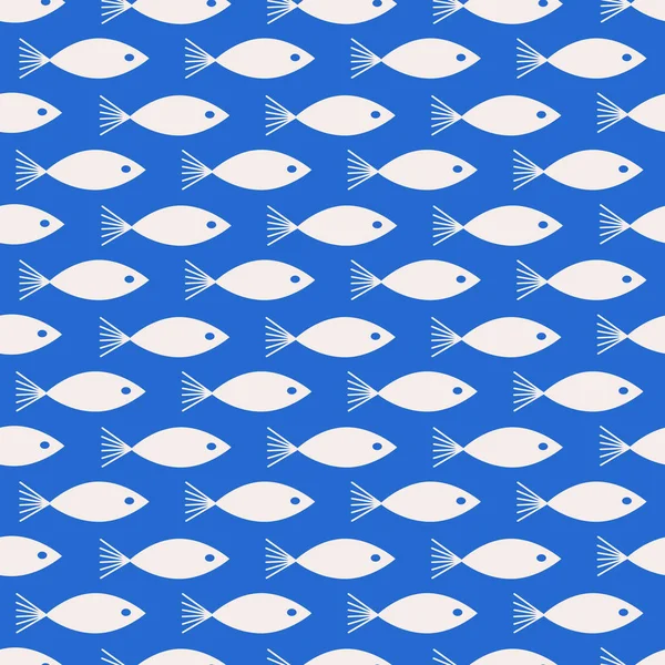 Engraçado desenho animado vetor peixe sem costura padrão sobre fundo azul. Fundo preto e azul. Textura marinha . — Vetor de Stock