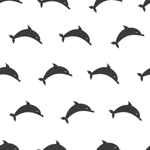 Śmieszne kreskówka wektor Delfin Ryba bezszwowe wzór na białym tle. Czarno-białe tło. Morskich tekstury. — Wektor stockowy