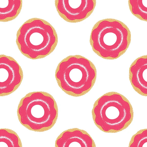 Padrão sem costura com donuts envidraçados. Cores rosa. Ilustração desenhada à mão vetorial . —  Vetores de Stock