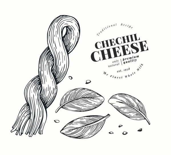 Ilustração de queijo armênio. Vetor desenhado à mão laticínios ilustrati — Vetor de Stock
