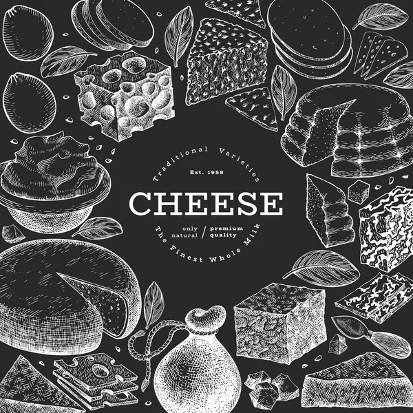 Peynir tasarım şablonu. El çizimi sütçü illüstrasyonuName — Stok Vektör