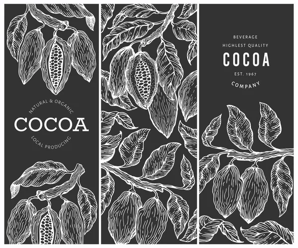 Запаси какао встановлені. Позаду шоколадних какао-бобів. Вектор. — стоковий вектор