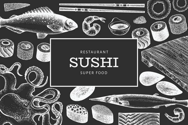 Wzór kuchni japońskiej. Sushi ręcznie rysowane wektor illust — Wektor stockowy