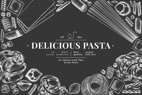 Italienische Pasta-Design-Vorlage. handgezeichnete Vektorlebensmittelillustrationen — Stockvektor