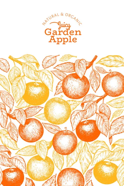 Šablona návrhu pobočky Apple. Ručně tažené vektorové zahradní ovoce — Stockový vektor