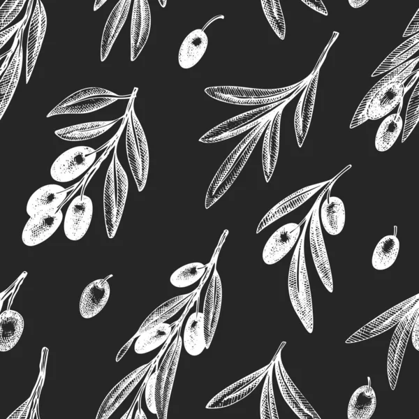 Branche d'olivier motif sans couture. Vecteur dessiné à la main alimentaire illustrati — Image vectorielle