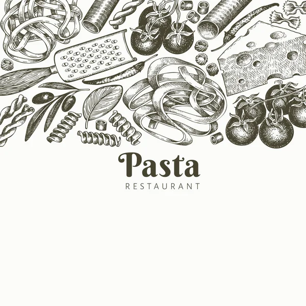 Italské těstoviny vtip přidává šablonu designu. Ručně kreslený vektor — Stockový vektor