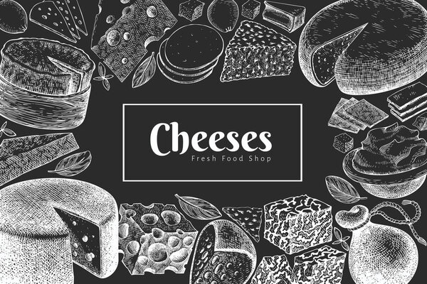 Cheese design template. Hand drawn vector dairy illustration on 