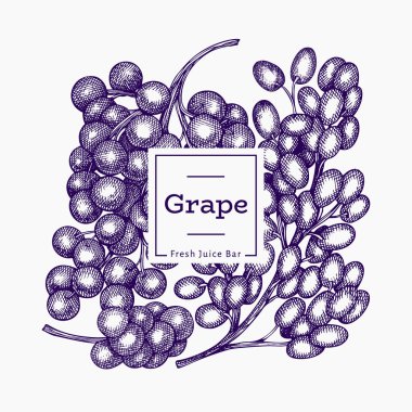 Üzüm tasarımı şablonu. El çizimi üzümlü üzüm çizimi oranı