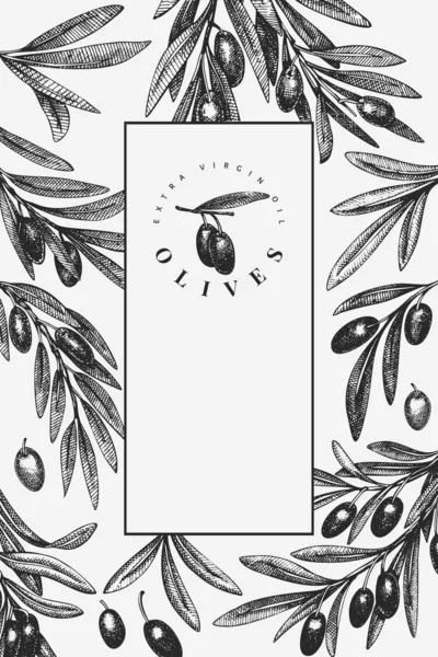 Шаблон дизайну оливкової гілки. Рука намальована векторна їжа ілюстрація — стоковий вектор