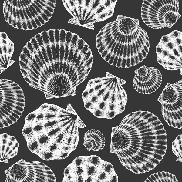 Scallop seamless pattern. Hand drawn vector seafood illustration Vector Graphics