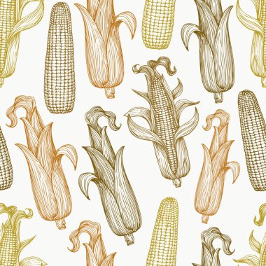 Koçandaki yapraklı mısırla kusursuz bir desen. Vintag