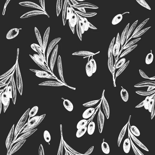 Branche d'olivier motif sans couture. Vecteur dessiné à la main alimentaire illustrati — Image vectorielle