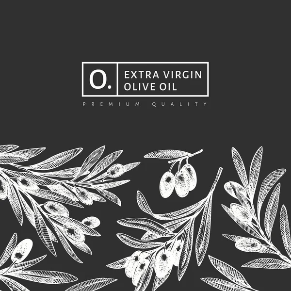 Modelo de design de ramo de oliveira. Vetor desenhado à mão alimento ilustratio — Vetor de Stock