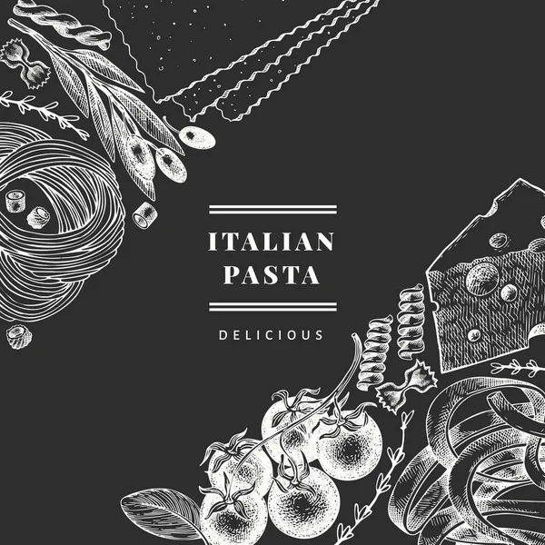 Italiensk Pasta Med Tillägg Design Mall Handritad Vektor Mat Illustration — Stock vektor