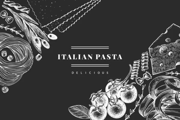 Italiensk Pasta Med Tillägg Design Mall Handritad Vektor Mat Illustration — Stock vektor