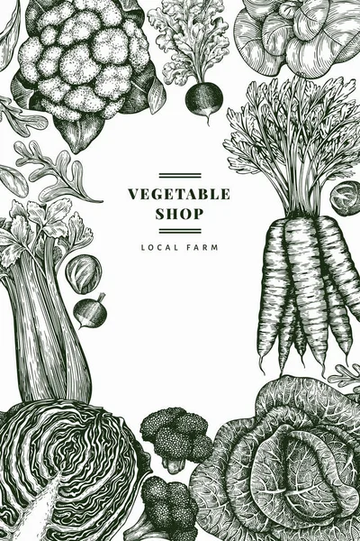 Hand Drawn Sketch Vegetables Design Organic Fresh Food Vector Banner — Stock Vector