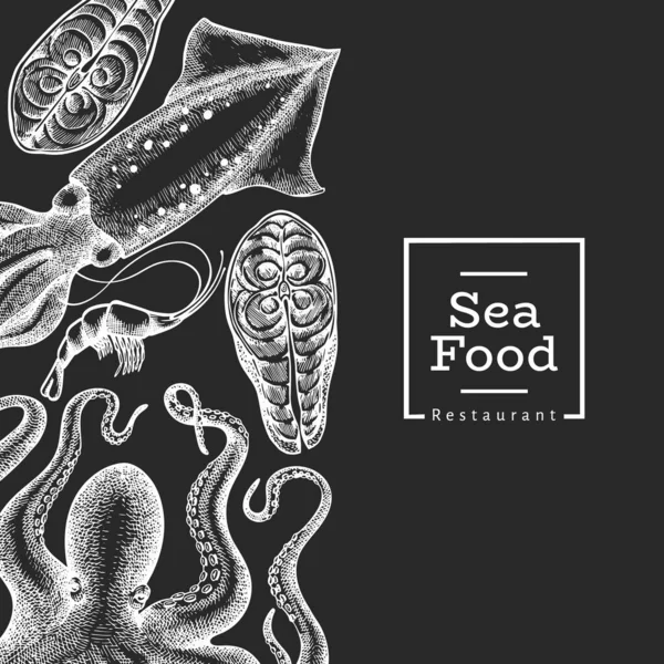 Templat Desain Makanan Laut Ilustrasi Vektor Makanan Laut Gambar Tangan - Stok Vektor