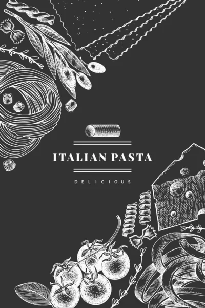 Italienische Pasta Mit Zusätzlicher Design Vorlage Handgezeichnete Vektor Illustration Auf — Stockvektor