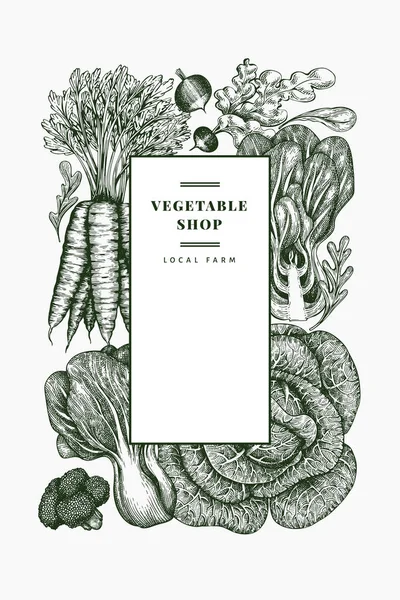 Handgezeichnete Skizze Gemüse Design Bio Vektorbanner Für Frische Lebensmittel Vintage — Stockvektor