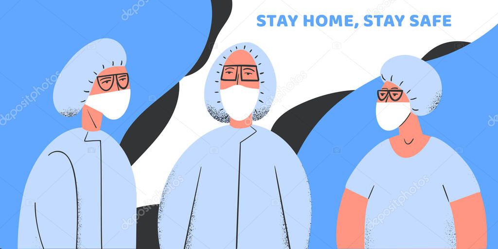 Stay home stay safe. Pandemic medical concept banner with dangerous cells.Vector illustration. Coronavirus outbreak. Abstract 2019-nCoV background.