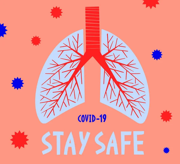 Restez Sécurité Bannière Concept Médical Pandémique Avec Poumons Humains Illustration — Image vectorielle