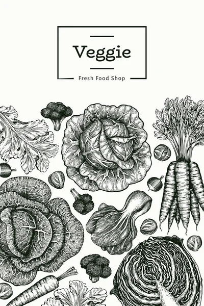 Dibujo Dibujado Mano Diseño Verduras Plantilla Banner Alimentos Frescos Orgánicos — Vector de stock