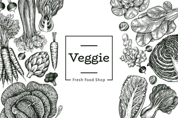 Ручной Рисунок Овощей Дизайн Органический Шаблон Вектора Свежих Продуктов Питания — стоковый вектор