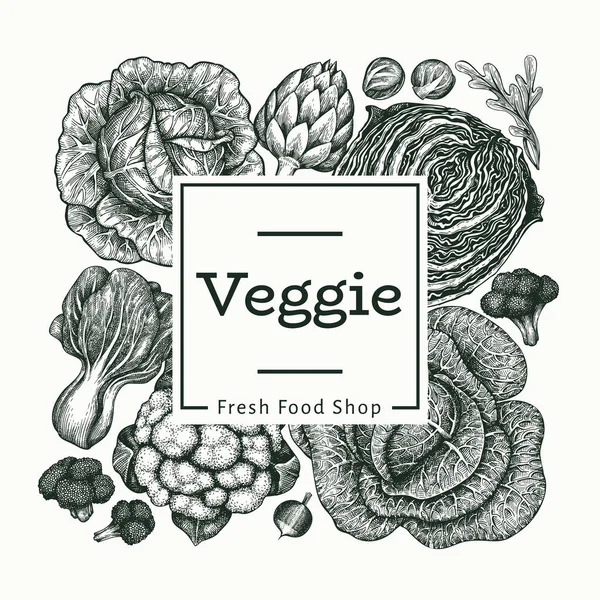 Disegno Verdure Disegnate Mano Modello Banner Vettoriale Alimenti Freschi Biologici — Vettoriale Stock