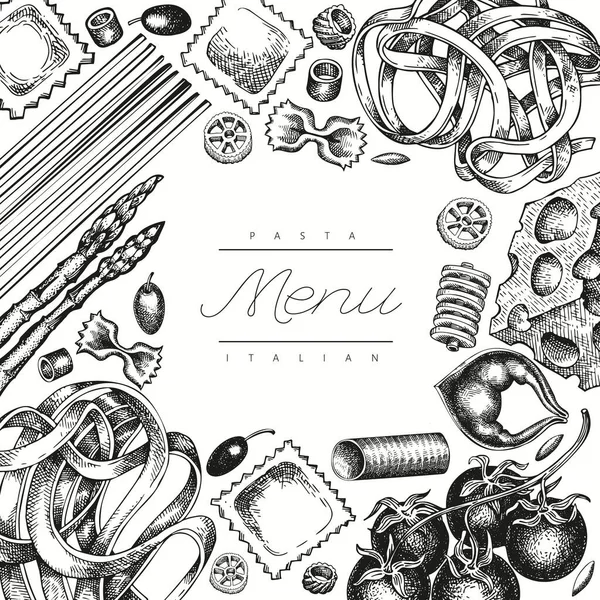 Italian Pasta Additions Design Template Hand Drawn Vector Food Illustration — Stock Photo, Image