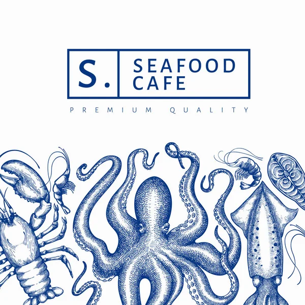 Templat Desain Makanan Laut Ilustrasi Gambar Tangan Makanan Laut Vektor — Stok Foto