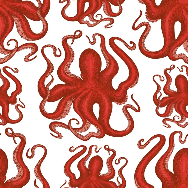 Wzór Bez Szwu Ośmiornicy Ręcznie Rysowane Wektorowe Owoce Morza Ilustracji — Zdjęcie stockowe
