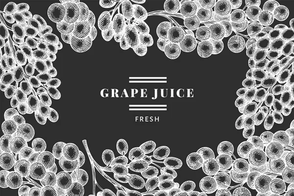 Grape design template. Hand drawn vector grape berry illustration on chalk board. Engraved style retro botanical banner.