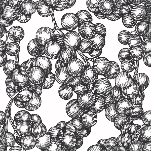 Grape seamless pattern. Hand drawn vector grape berry illustration. Engraved style retro botanical background.