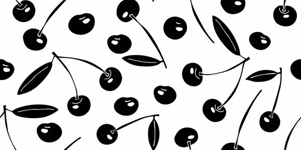 Cherry Seamless Pattern Hand Drawn Vector Fruit Illustration Cartoon Style — Stock Photo, Image