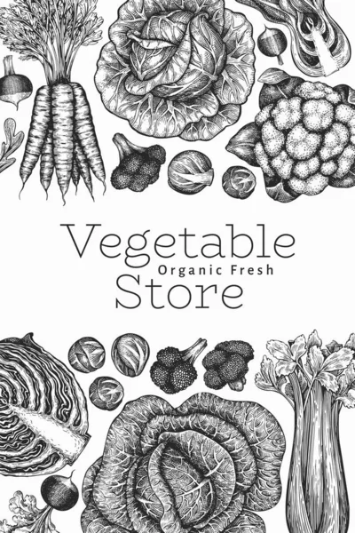 Χειροποίητο Σχέδιο Λαχανικών Πρότυπο Πανό Οργανικού Φορέα Φρέσκων Τροφίμων Ρετρό — Φωτογραφία Αρχείου