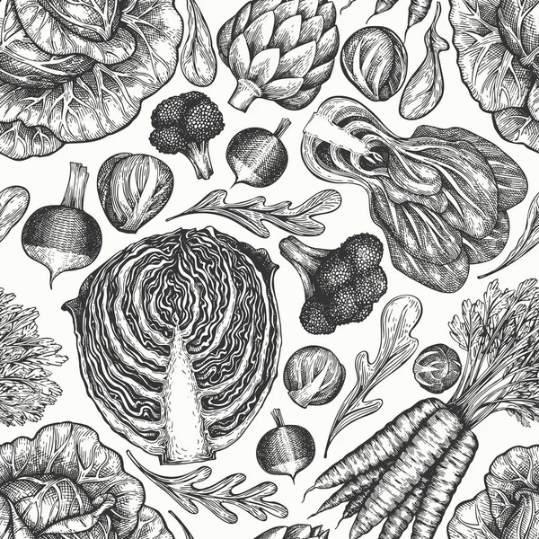 Ручной Рисунок Овощей Органический Вектор Свежих Продуктов Питания Бесшовный Ретро — стоковое фото