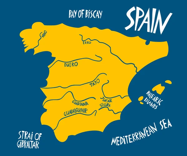 Vector Mão Desenhada Mapa Estilizado Espanha Reino Ilustração Viagem Rios — Fotografia de Stock