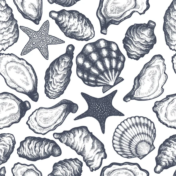 牡蛎和葡萄酒设计模板 手绘矢量图解 海鲜横幅 可用于设计菜单 鱼市场 海鲜产品 — 图库矢量图片